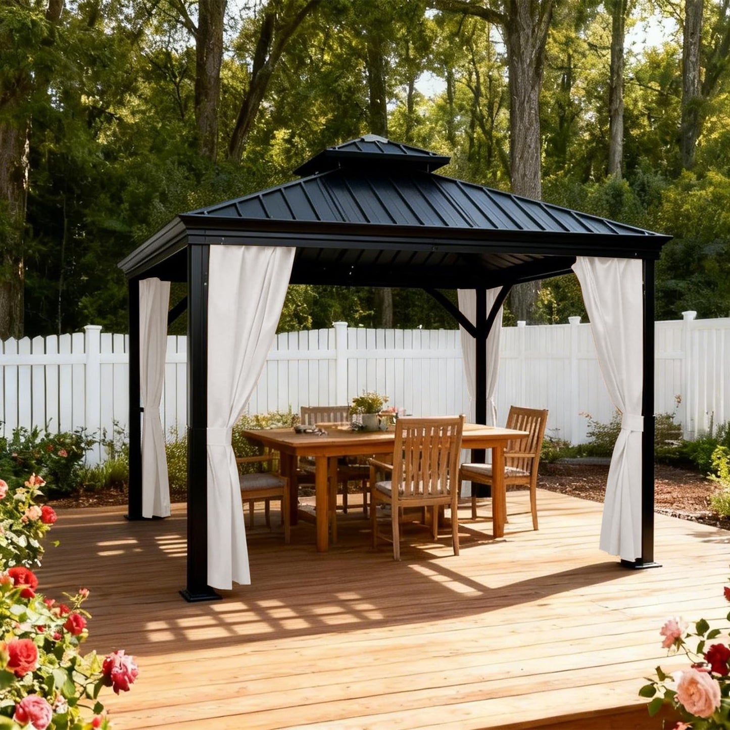 GarPad Gazebo Curtain Replacement Universal Privacy Curtain, 4-Panels Sidewall 10'X10' Curtain Gazebo Outdoor with Zipper,Universal Replacement for Patio Privacy Screen Soymilk(Only Curtain)