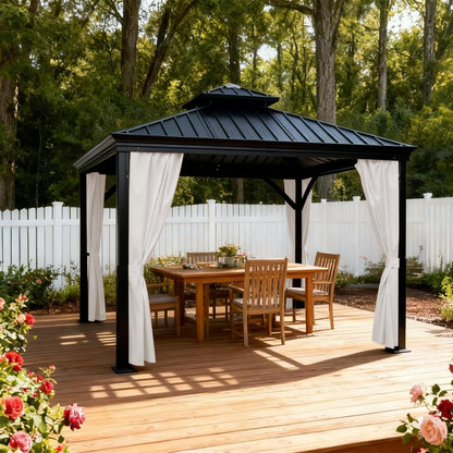GarPad Gazebo Curtain Replacement Universal Privacy Curtain, 4-Panels Sidewall 10'X10' Curtain Gazebo Outdoor with Zipper,Universal Replacement for Patio Privacy Screen Soymilk(Only Curtain)