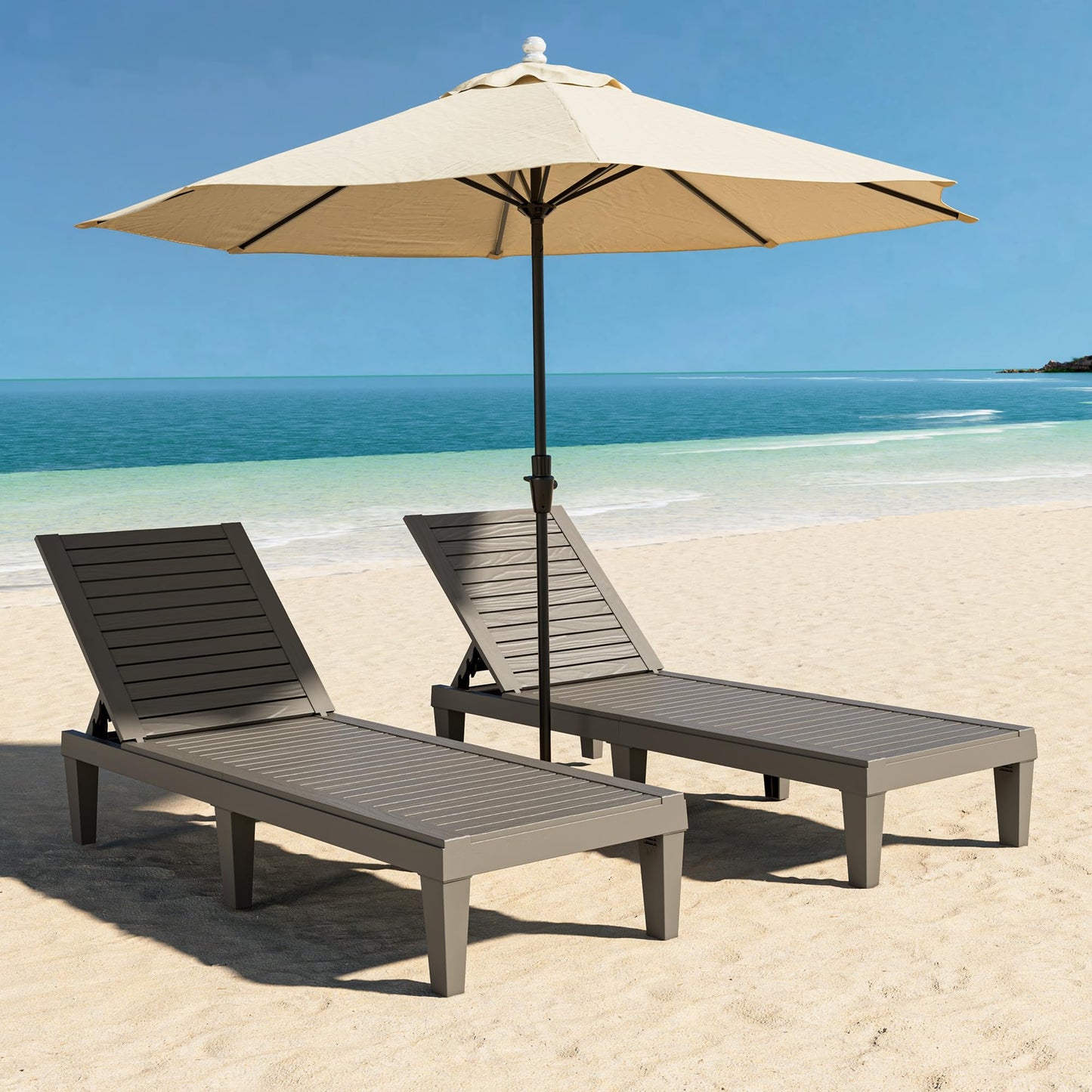 Lounge Chair,Pool Lounge Chairs Set of 2,Lounge Chair Outdoor,Waterproof Sun Loungers Chair,5-Positions Adjustable Outdoor Lounge Chairs for Garden Beach Patio Poolside Lawn Deck,Striped Grey