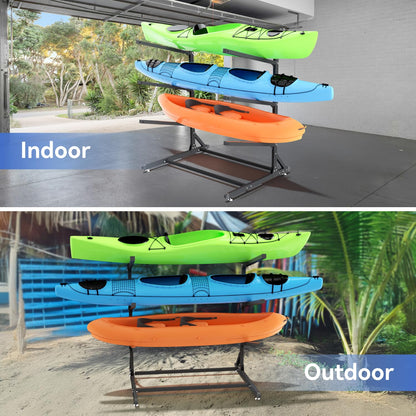 RDCMKL Freestanding Kayak Storage Rack for Outside, Heavy Duty Kayak Storage Hanger for Garage, Adjustable Kayak Stand Outdoor, Canoes, Surfboard & Paddleboard (3 Levels)