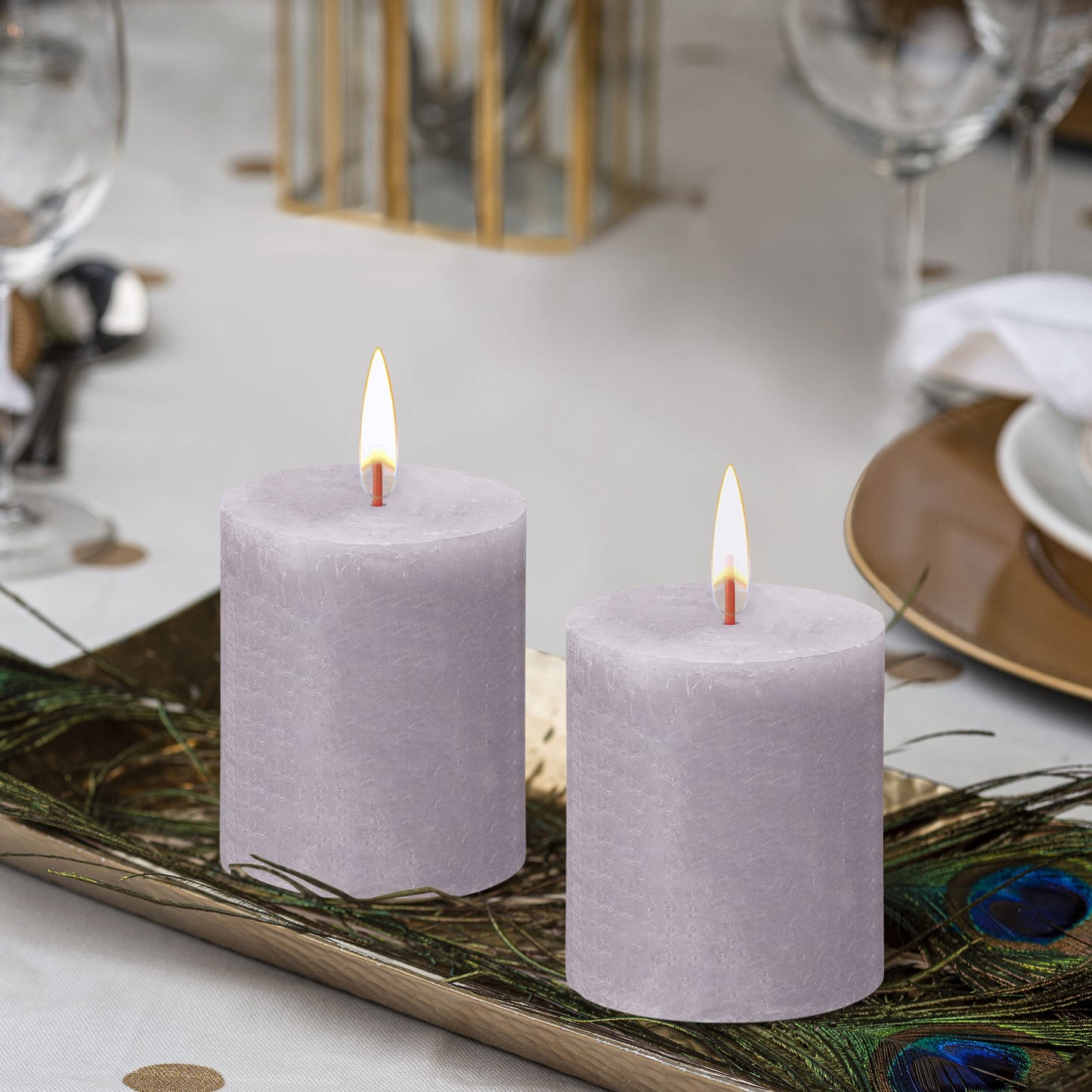 BOLSIUS 4 Pack Frosted Lavender Rustic Pillar Candles - 2.75 X 3.25 inches - Premium European Quality - Includes Natural Plant-Based Wax - Unscented Dripless Smokeless 35 Hour Party Décor Candles