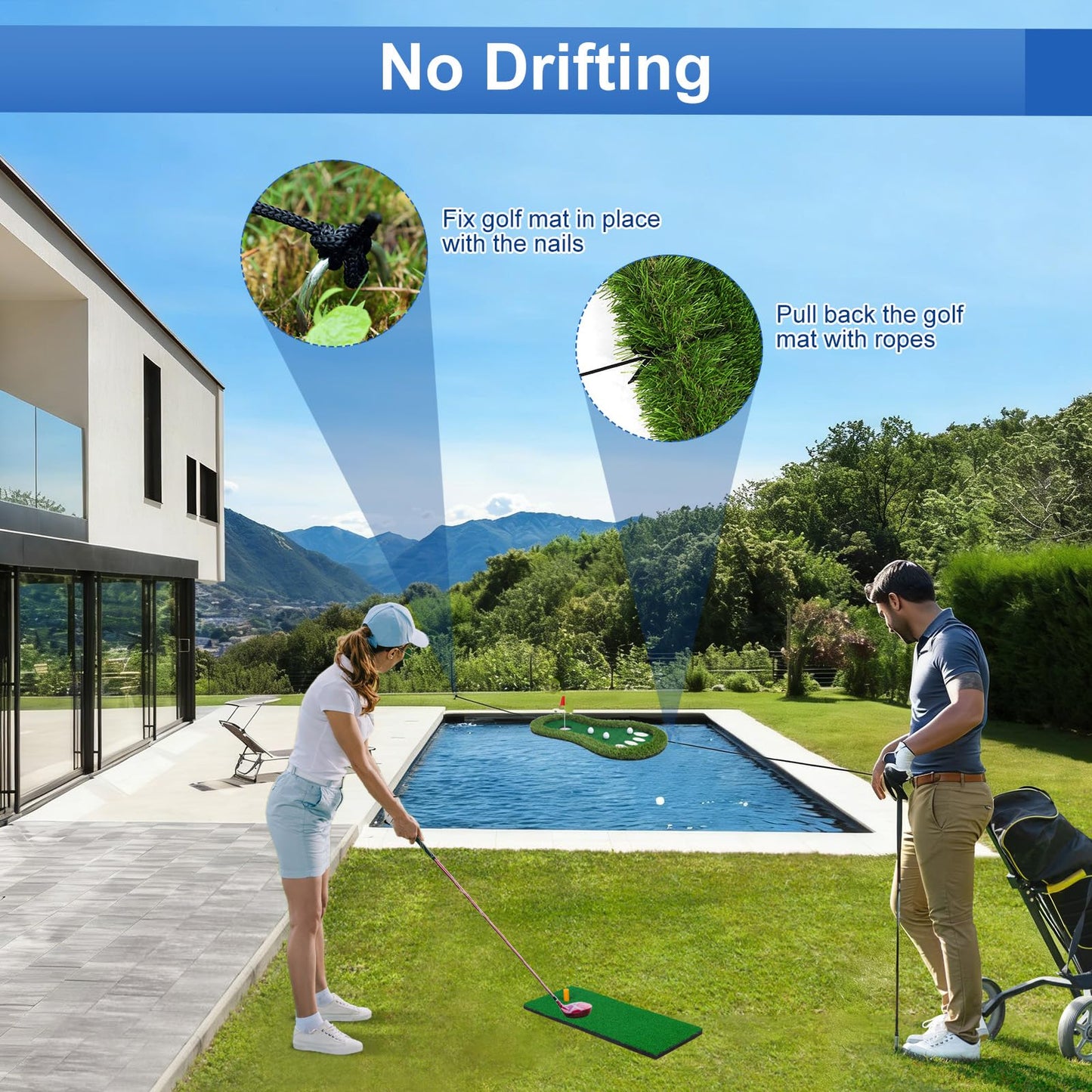 Sagsewful Floating Golf Green for Pool, Floating Chipping Green Mat with Ball Retriever for Pool/Lake, No Drifting Floating Golf Putting Turf Game Set for Golfers