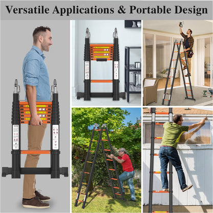 A-Frame Aluminum Telescopic Extension Ladder with Non-Slip Feet, 16.5FT Rv Telescope Foldable Extendable Compact Ladders for House Roof Travel Trailers, Adjustable Retractable, 330lbs Capacity