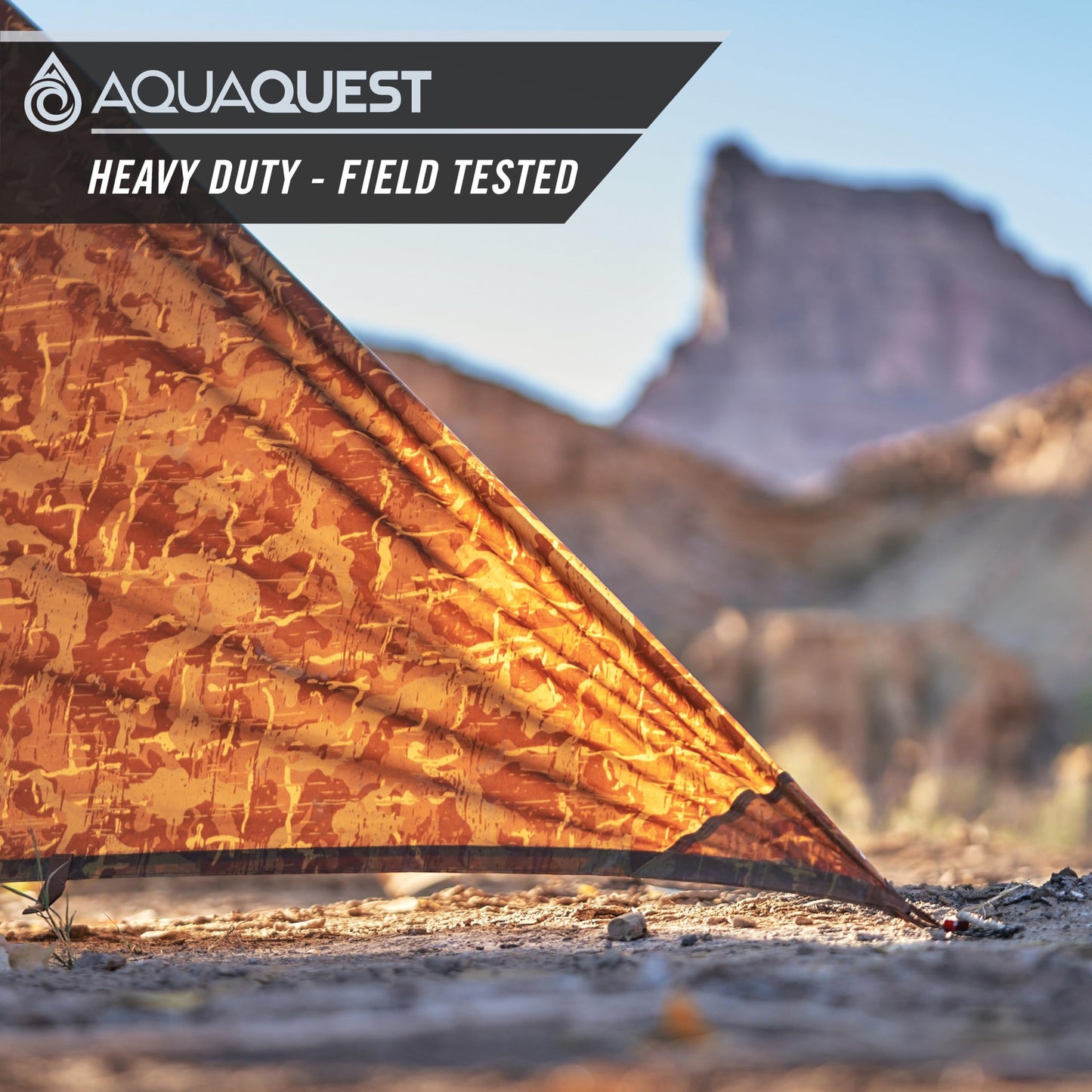 AquaQuest Safari Tarp – Lightweight Waterproof (5,000 mm) Seam-Taped Ripstop Rain Fly for Backpacking, Thru-Hiking & Hammock Camping – 10x10 True Terrain Camo