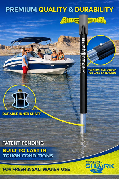SandShark Patent Pending Supersport 3.0 Boat Anchor - Shallow Water Anchor Pole - Great Jet Ski, PWC, Pontoon Boat Accessories for Beach and Sandbar - Adjusts 29"-48" w/Case