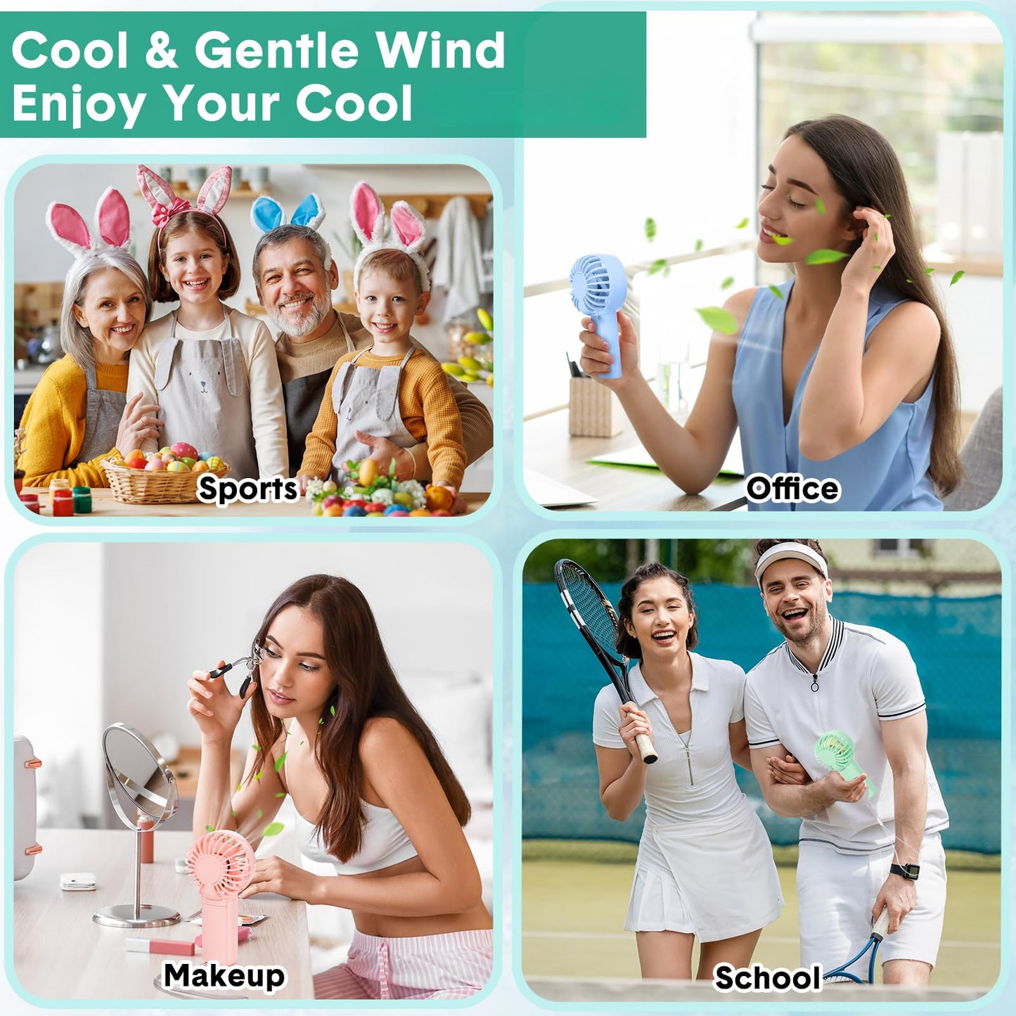 Rossesay 100 Pcs Mini Portable Fan Handheld Battery Operated Portable Small Personal Fans for Summer Travel Beach Indoor Outdoor Cooling Gift (Pink,Purple,Yellow,Green,Blue)