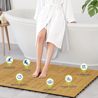 33 Pack Acacia Wood Deck Tiles, 12"X12" Interlocking Patio Flooring (32 Sq ft Total) for Outdoor & Indoor Use - Non-Slip Water Resistant Balcony, Pool Deck Tiles, Easy Snap Together,Yellow