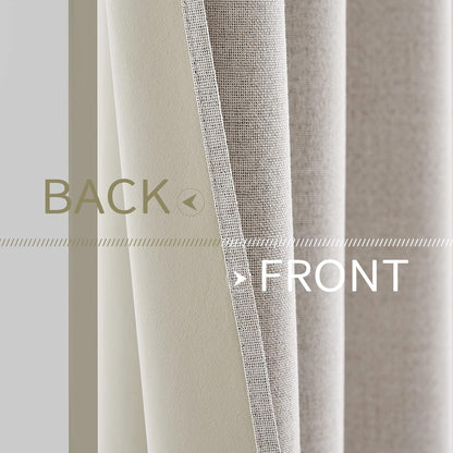 MIULEE Blackout Linen Textured Curtains - Thermal Insulated Room Darkening Drapes, Ivory, 52 x 94 Inch (2 Panels)