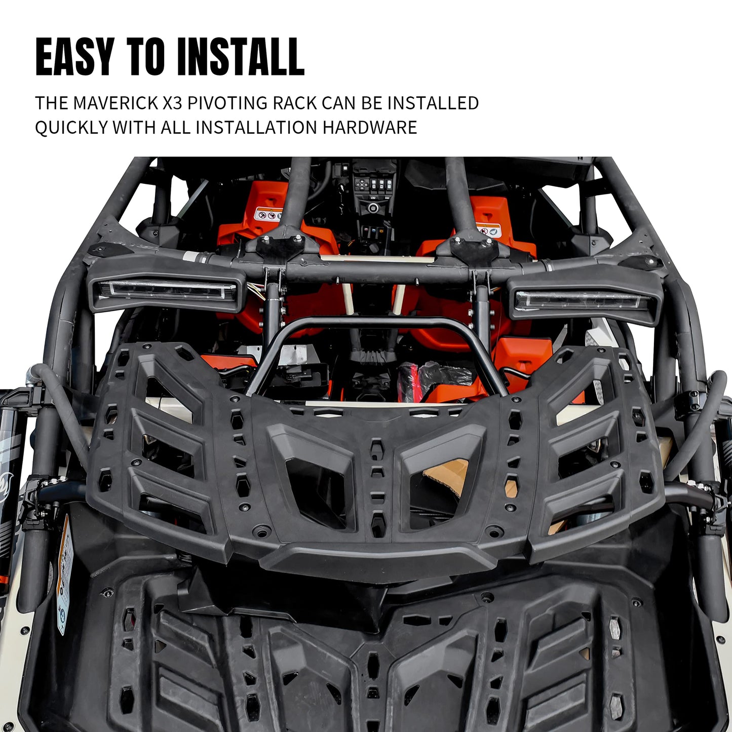 KATIMOTO Pivoting Rear Rack Kit with Gas Strut for Can Am Maverick X3 MAX 2017-2025 Accessories, Spare Tire Cargo Luggage Support Cooler LinQ Pivoting Rear Rack Replace OEM #715002881,715003439