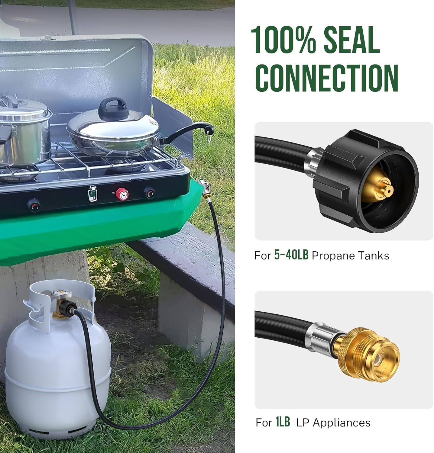 Propane Hose Adapter by [Brand Name] - 6 Feet Converter for 1lb to 20lb Tanks | Compatible with Weber Q Grill & More