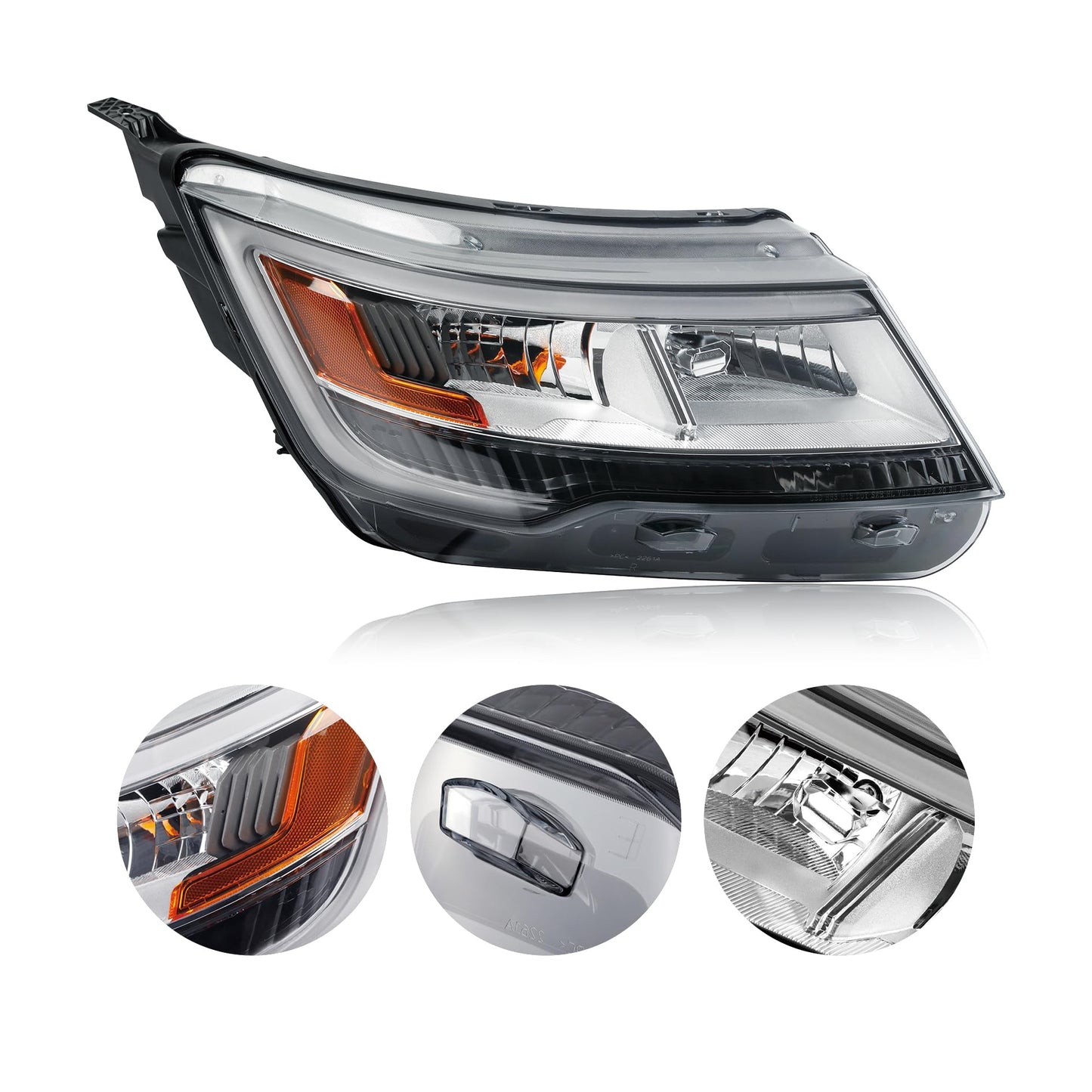 AutoZest Chrome Bezel LED Headlight W/o LED control module Assembly Compatible With 2016-2019 Ford Explorer Sport/Limited/XLT/Platinum Headlamp W/LED DRL Right Passenger Side FO2519130