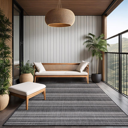 Luul Home Stripe Outdoor Rug 10x14 Washable Outside Carpet for Indoor Patio Porch Waterproof Easy Cleaning Non Shedding Area Rugs Dark Gray 10 x 14