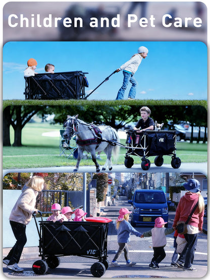 VIC 680lbs Super Cart & Table 1=5 Set, 480L Mega Capacity 54" Extra Long Extra high Folding Wagon, Heavy Duty Collapsible Carts with Brakes, All-Terrain Big Wheels for Camping, Store, Shopping