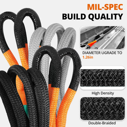 HOKINETY Kinetic Recovery Tow Rope: 1.26" x 30ft Snatch Strap with Soft Shackles Heavy Duty Offroad Towing Straps Kit for Trucks SUV UTV ATV Tractor Car Jeep - Black