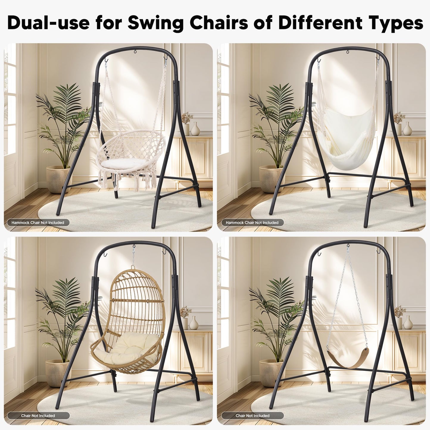 SUNCREAT Hammock Chair Stand, Heavy-Duty Steel Hammock Stand, 400 lbs Capacity, Adjustable Height, Dual-use Swing Stand for Outdoor Indoor, Hammock Chair not Included, Black
