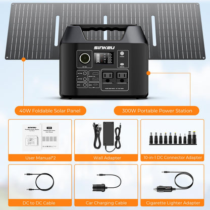 SinKeu Solar Generator with Panels Included - 300W Portable Power Station with 40W Solar Panel,256Wh (80000mAh) LiFePO4 Battery with USB DC AC Outlets for Home, Laptop, RV, Hurricane, Camping