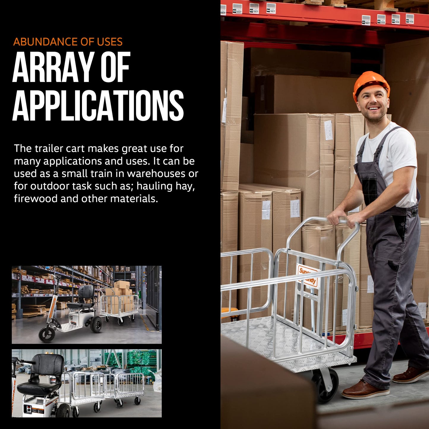 SuperHandy Cargo Trailer Heavy-Duty, Utility Cart - 1200 lbs Capacity with Hitch, 8" Casters, Compatible with SuperHandy Electric Tugger Cart