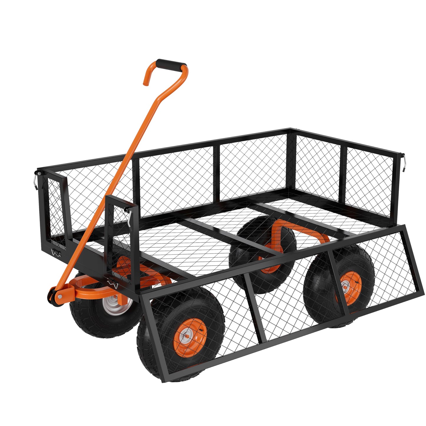 Heavy Duty 900 Lbs Capacity Steel Garden Cart, 3-in-1 Utility Metal Wagon, with Removable Mesh Sides to Convert Into Flatbed, 180° Rotating Handle and 10" Tires