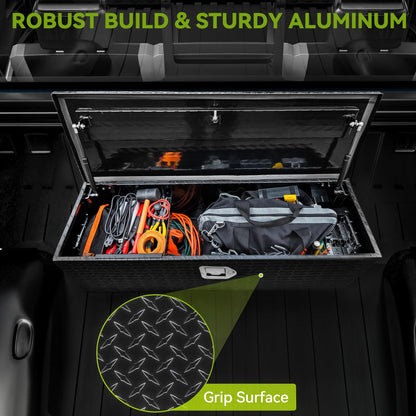 AUTOSAVER88 39 Inch Truck Bed Tool Box, Heavy Duty Aluminum Diamond Plate Tool Box Chest, Waterproof Chest Storage Box with Sliding Shelf and Lock for Trucks, Trailers, RVs, Warehouses