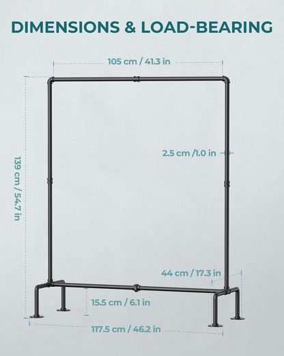 OROPY Industrial Pipe Clothing Rack Free Standing, Heavy Duty Detachable Clothes Rack with 4 Stable Feet for Garment Storage Display, Black