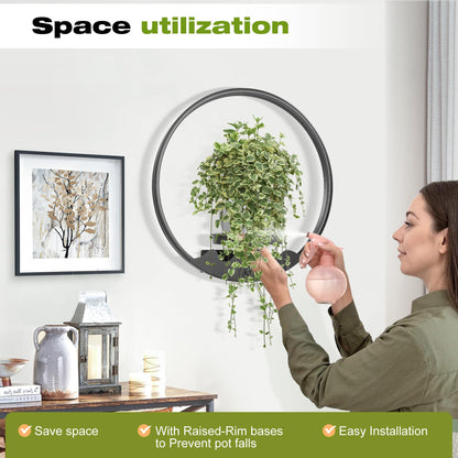 Aunulahca Round Picture Frame Wall Plant Holder Black Wall Hanging Planters Metal Window Plants Shelf Plant for Indoor Outdoor Garden Rockery Decoration 2 Pack