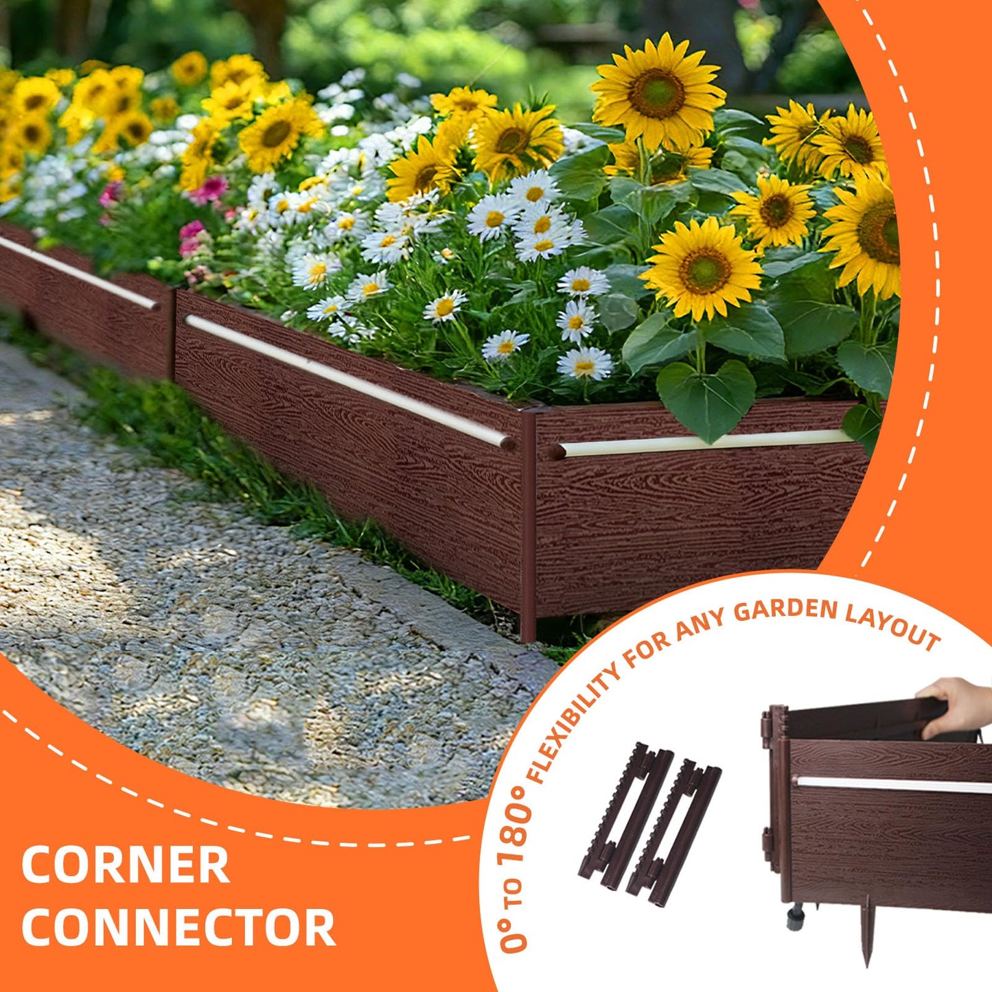 BRIGHTENONE Solar Lights Outdoor for Yard, 20FT Connectable Landscape Lighting Edging with 10 Pcs No Dig Garden Border, Waterproof Solar Pathway Lights Outdoor for Patio Decor, Flowerbed Edging, Brown