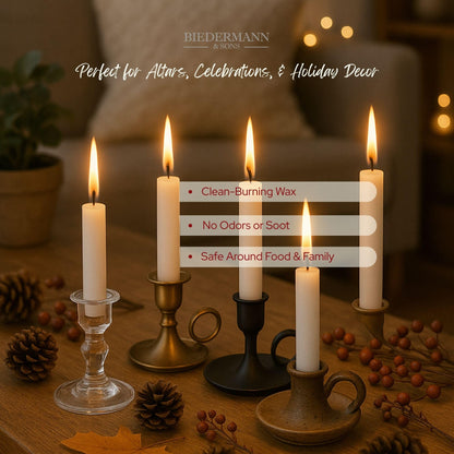Biedermann & Sons Ivory Chime Candles (20 Count), Unscented Dripless Tapers, 4 Inch Tall 0.5 Inch Diameter, 2 Hour Long Burning Paraffin Wax, for Angel Chime Carousels and Holders