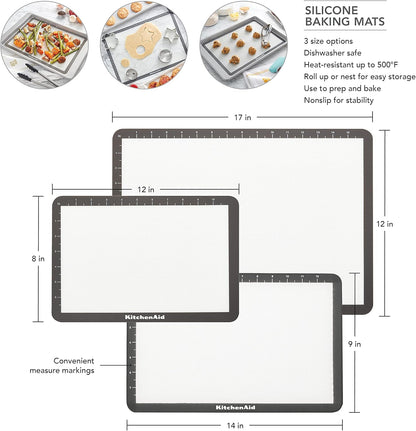 KitchenAid Silicone Baking Mat - Durable 9x14-Inch Gray Cooking Surface for Easy Baking