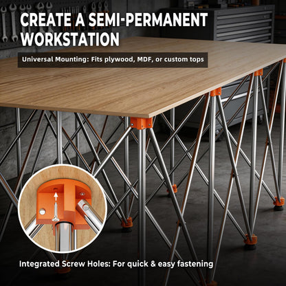 Joinerjetly 30" Tall Portable Folding Workbench 4x4 FT, Stable 9-Leg Collapsible Work Stand with Adjustable Leveling Feet, Lightweight 3500 lbs Capacity Sawhorse Table for Woodworking & Jobsite