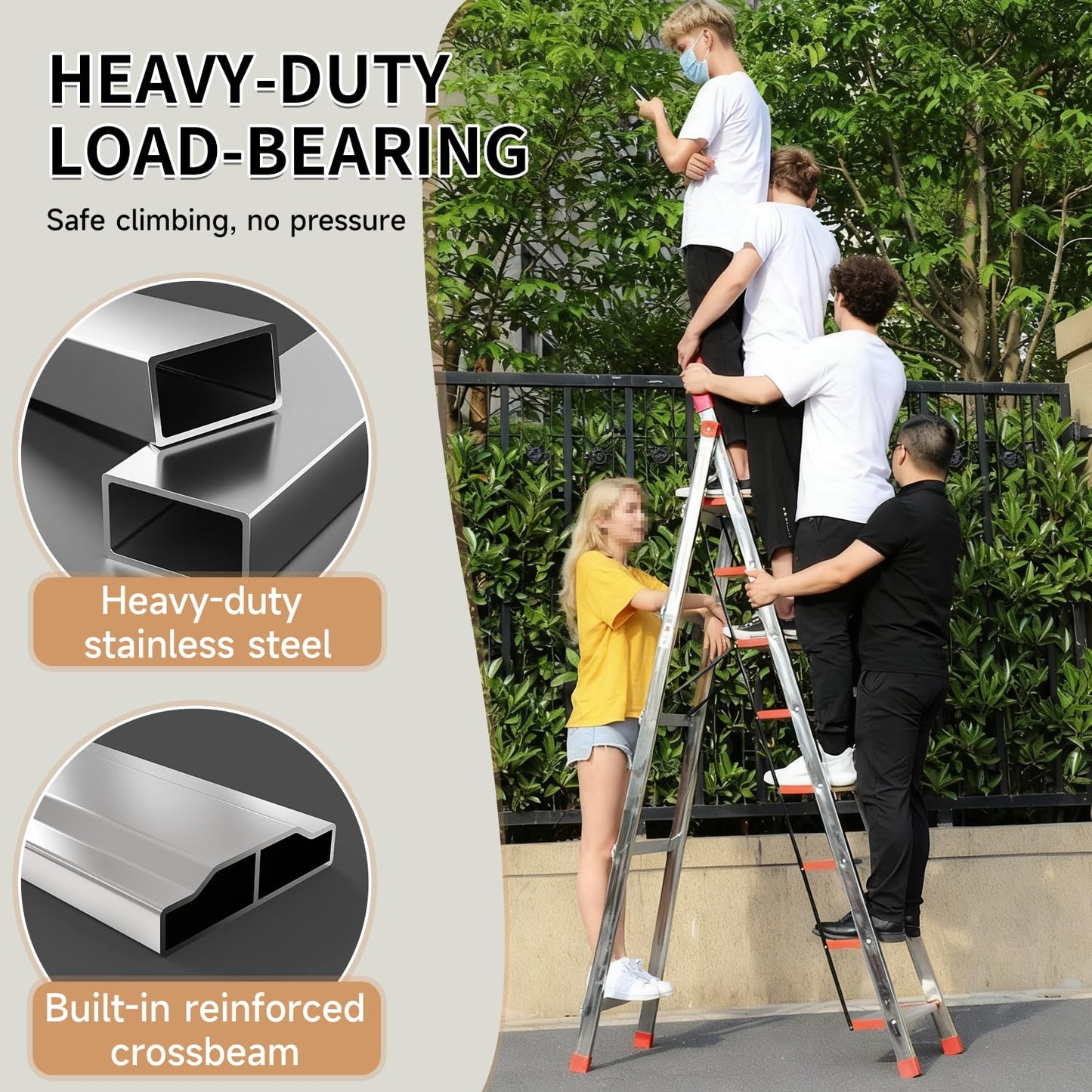 7 Step Ladder with Comfort Handrail,Folding Step Stool Heavy Duty,Protable Step Tool with Anti-Slip Widen Pedals,Safe-Lock Design,Tall Kitchen/Closet Step Ladder for Adults