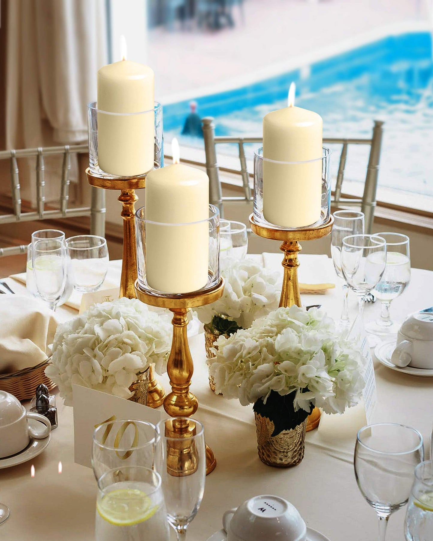 Cone Top Pillar Candles by Bask - Set of 6-3" x 6" Dripless Unscented Candles in Ivory for Home Decor, Relaxation & All Occasions