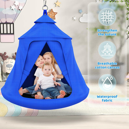 Swing Set with Tent Swing, X-Shaped Swing Frame with Sensory Swing, Metal 32mm Diameter Swing Stand with Tent Swing, 330 lbs Capacity, w/Rainbow Lights String, Indoor/Outdoor Use (Blue)