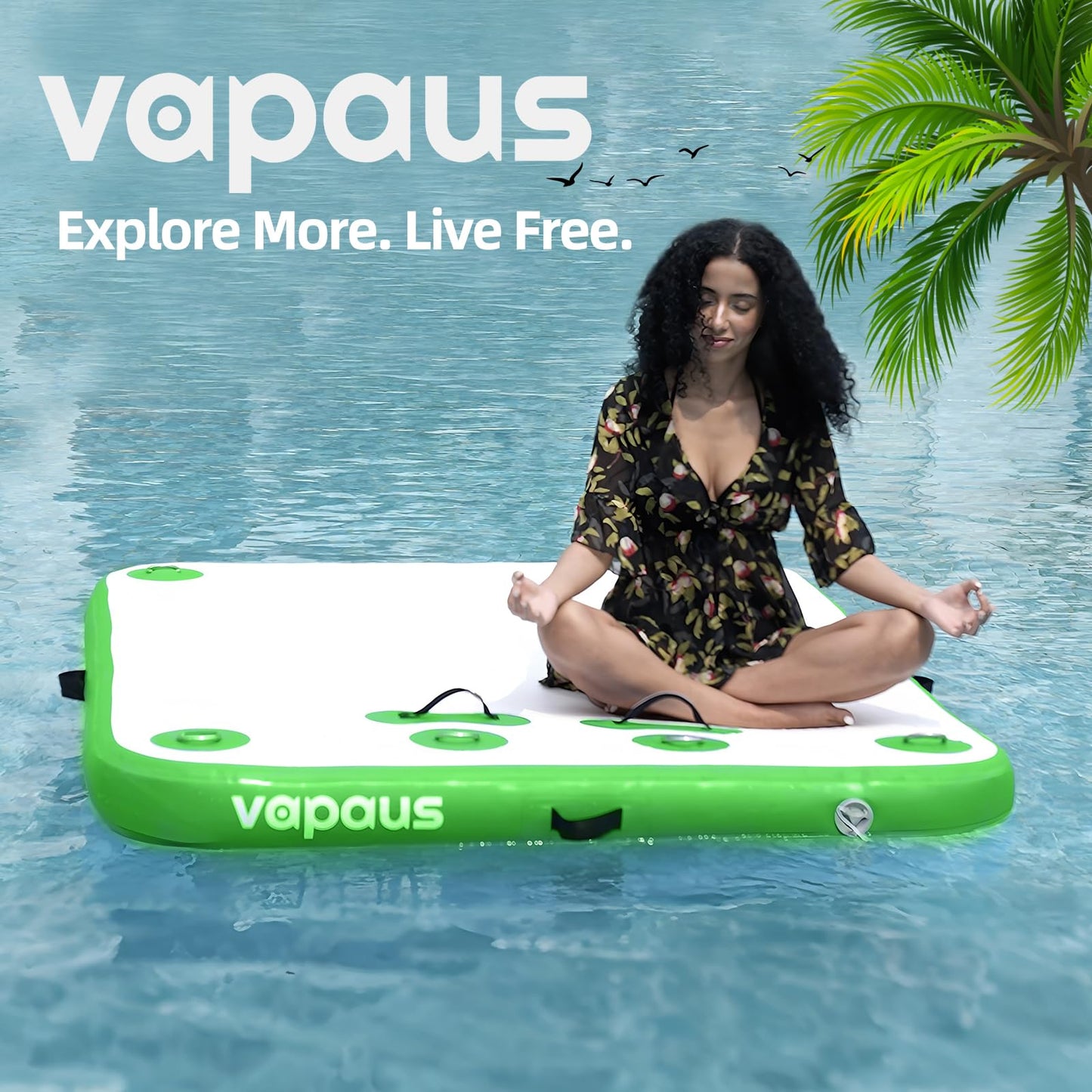 Vapaus Inflatable Floating Dock Air Dock Platform 6ft/8ft/10ft Non-Slip Inflatable Water Swim Mat Floating Island Raft for Pool Lake Beach Ocean Fishing Relaxing (Lagoon Green, 5ft x 6ft x 6")