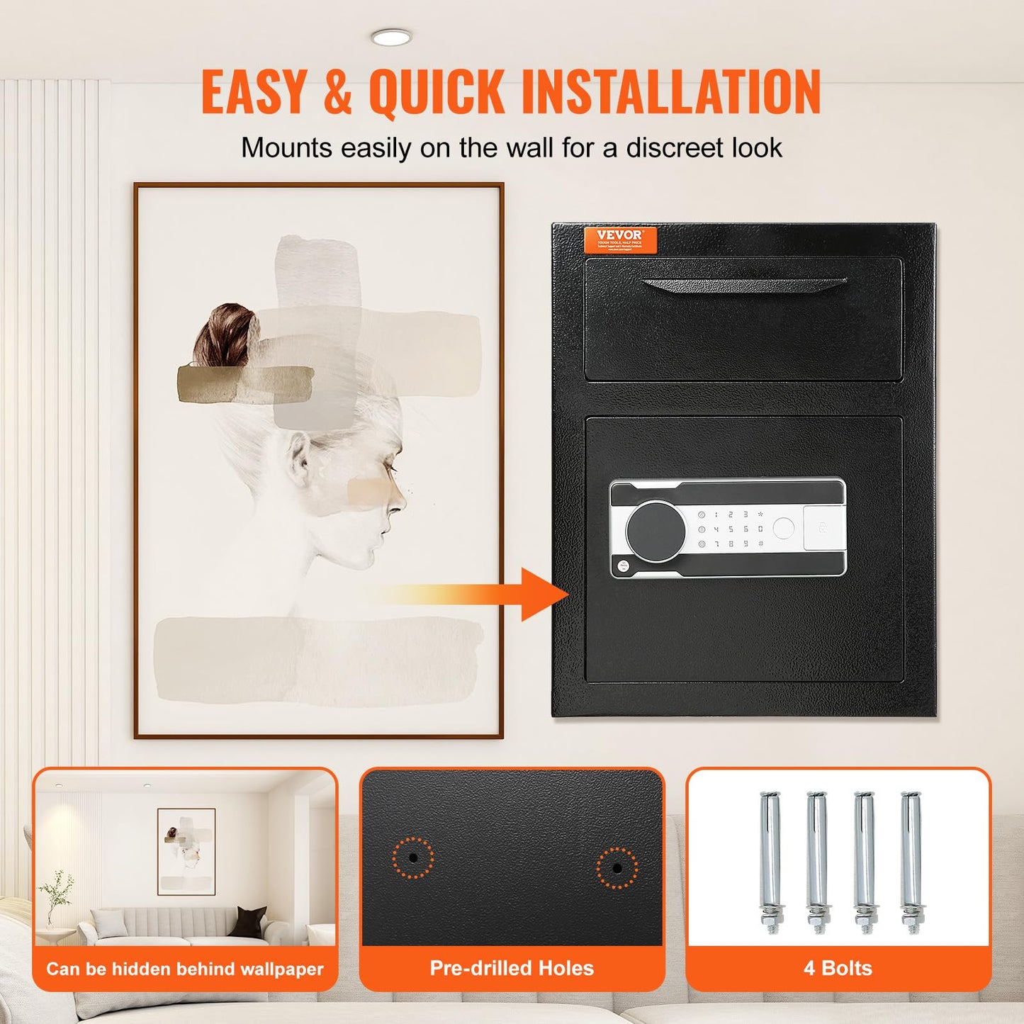 VEVOR 1.7 Cub Depository Safe, Deposit Safe with Drop Slot, Electronic Code Lock and 2 Emergency Keys, 13.77''x11.81''x17.71'' Business Drop Slot Safe for Cash, Mail in Home, Hotel, Office