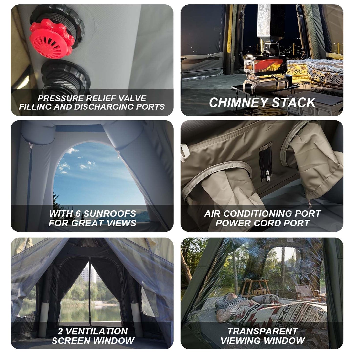 SENLEETO Inflatable Hot Tent with Stove Jack, 6-8 People Luxury 4 Season Inflatable Tents for Camping with Waterproof Large Black-Out Canopy/Rainfly, Glamping Inflatable Tent House Air Tents