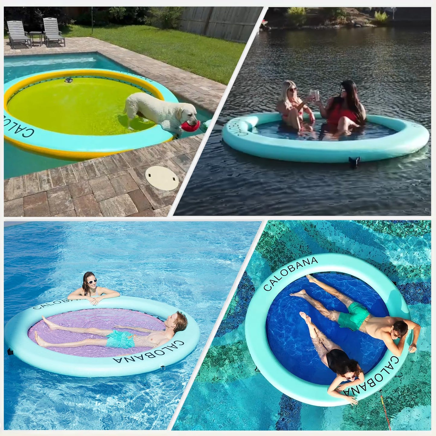 CALOBANA 8' x 8' Heavy Duty Floating Hammock for Multi Person Party Lake Floating Island with Mesh Water Rafts for Lake Tanning Pool Lounger Float for Adults Round Float Mat