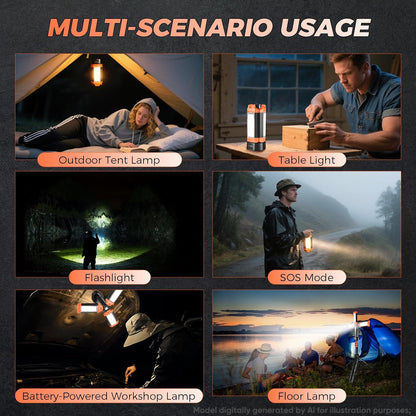 SakerPlus Portable Camping Light with Stand, 20000mAh Outdoor Work Light 800-3200 Lumen, 6.1ft Height with Detachable Tripod, 3300-6500K Dimmable LED, Camping Essentials Gear Emergency Flashlight