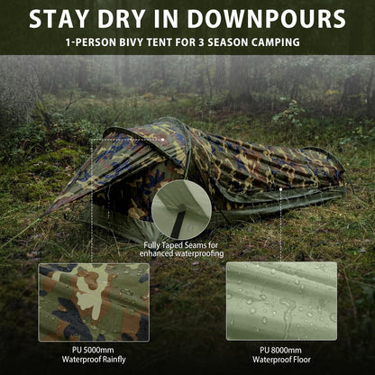 GEERTOP Ultralight 1 Person Bivy Tent for Camp Waterproof Single Man Tent for Camping Hiking Backpacking Hunting Outdoor Survival Gear - Easy Set Up