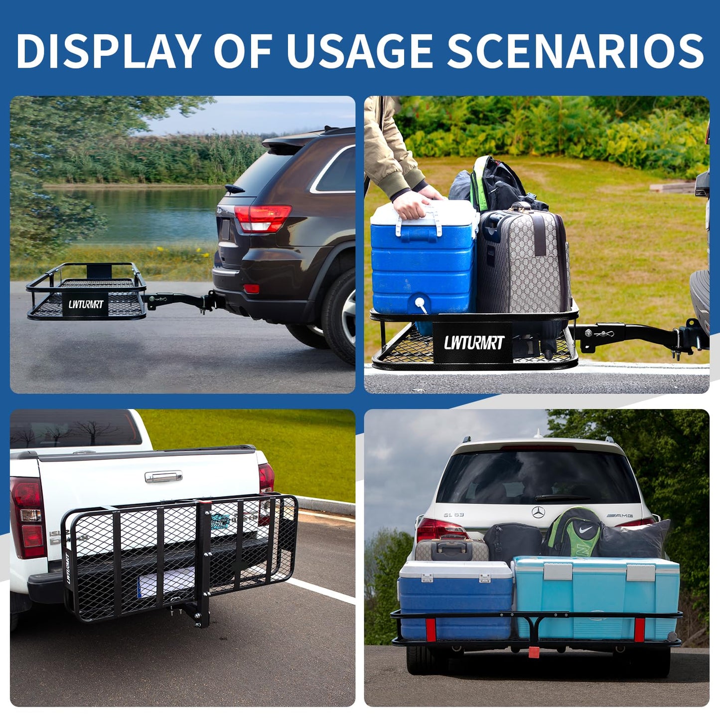 LWTURMRT Anti-Abrasion Hitch Cargo Carrier 57"X21"X6",Trailer Rack Mount Steel with High Side Rails for RV's,Trucks,SUV,Vans,Cars 2" Receiver 500lb,Black