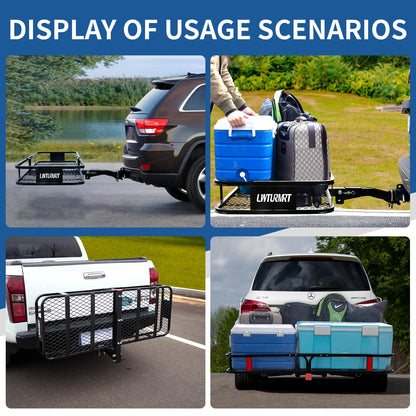 LWTURMRT Anti-Abrasion Hitch Cargo Carrier 57"X21"X6",Trailer Rack Mount Steel with High Side Rails for RV's,Trucks,SUV,Vans,Cars 2" Receiver 500lb,Black