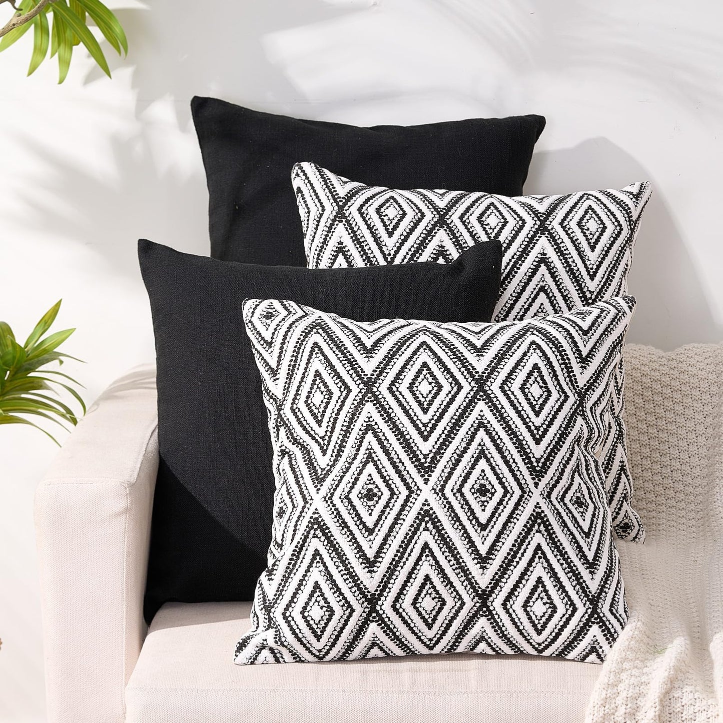 HPUK Decorative Throw Pillow Covers Set of 4 Square Couch Pillows Linen Cushion Cover for Couch Sofa Living Room, 18"x18" inches, Blue