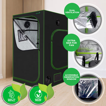 SereneLifeHome Medium Hydroponic Grow Tent Garden-48'' x 48'' x 80'' Indoor Plant Growing System w/Durable Reflective 600D Mylar,Observation Window-Includes Removable Floor Tray,Black,Green,SLGT48M