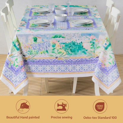 Maison d' Hermine Premium Table Cloth Rectangle Table 100% Combed Cotton 108 x 70 Inches Tablecloth Reusable Decorative for Dining Room, Farmhouse, Home, Party, Festive & Wedding - Luberon