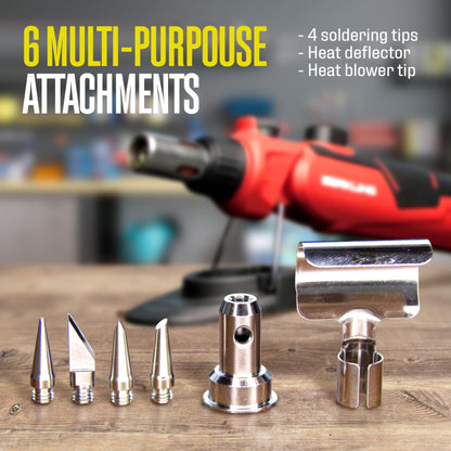 Berkling BSG-2000 Cordless Butane Soldering Torch Kit, 5-Way Adjustable Head, Multi-Functional Soldering | Heat Gun | Blow Torch, 90 Mins Runtime, 12 Attachments & A Sturdy Carrying Case (RED)