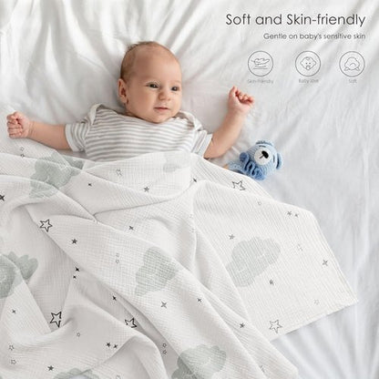 Bearmoss Muslin Swaddle Blankets - Soft & Breathable Baby Blankets | 3 Pack, 40 x 38 Inches, Cloud Design