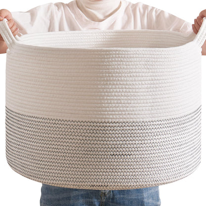 CLHMILY&Z Large Storage Basket - 20x13 Inches - Blanket Basket for Living Room, Woven Storage Basket, Large Laundry Basket for Clothes, for Tree Plant, Mix White