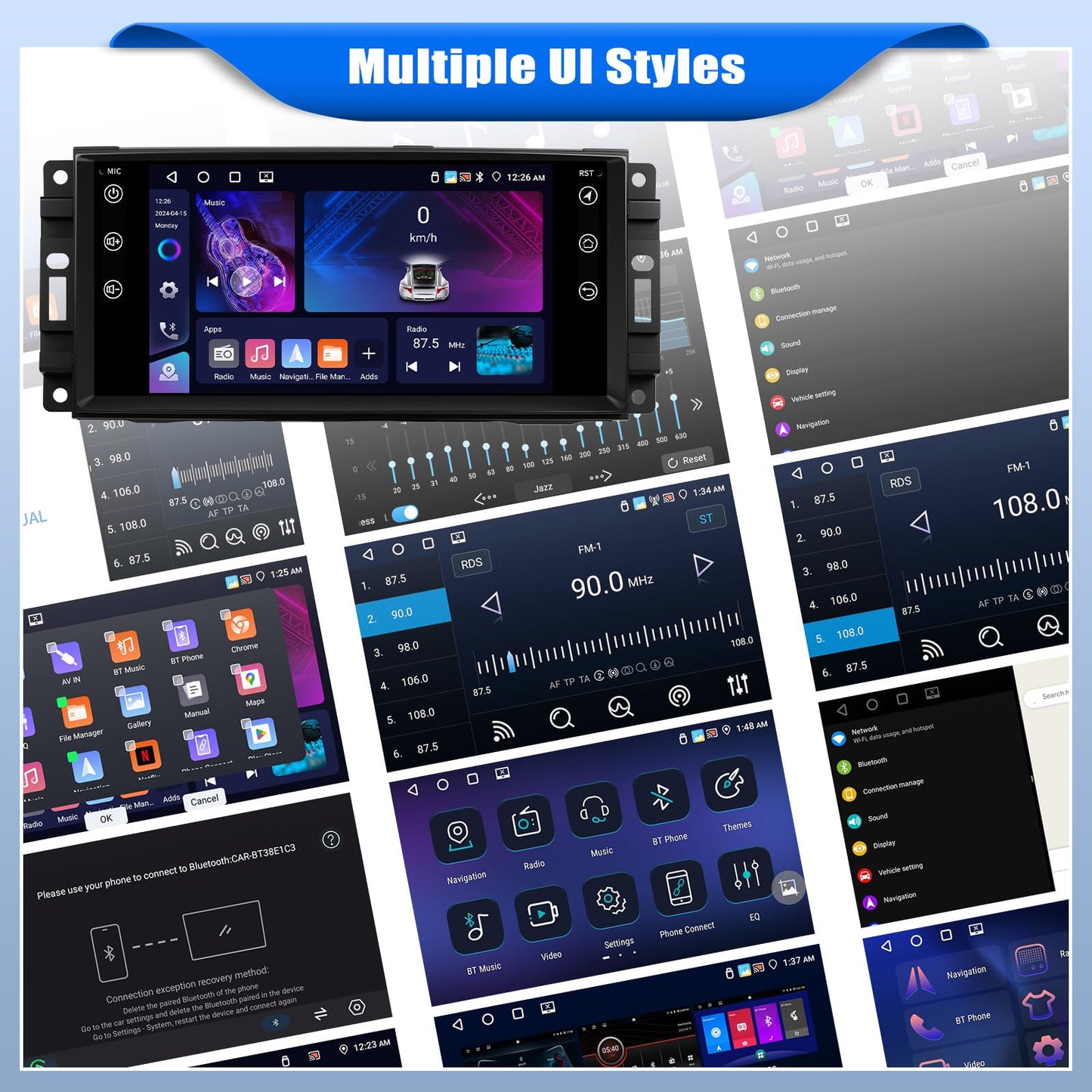 [4+64G] Android 15 Car Stereo for Jeep Wrangler JK 2007-2018/Compass/Patriot&Chrysler/Dodge RAM Charger,7 Inch Car Radio with Wireless Carplay&Android Auto|Bluetooth 5.0 FM/RDS WiFi GPS EQ SWC