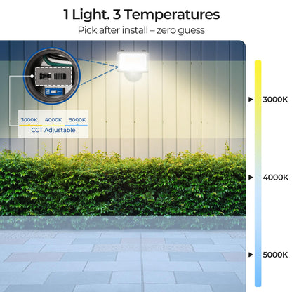 CINOTON 55W LED Flood Light 3CCT (3000K/4000K/5000K), 7700LM Dusk-to-Dawn Photocell Outdoor Security Lighting, 120V IP65 Aluminum Wall Pack for Porch/Barn, 180° Knuckle Mount, 2 Modes, ETL, 4 Pack