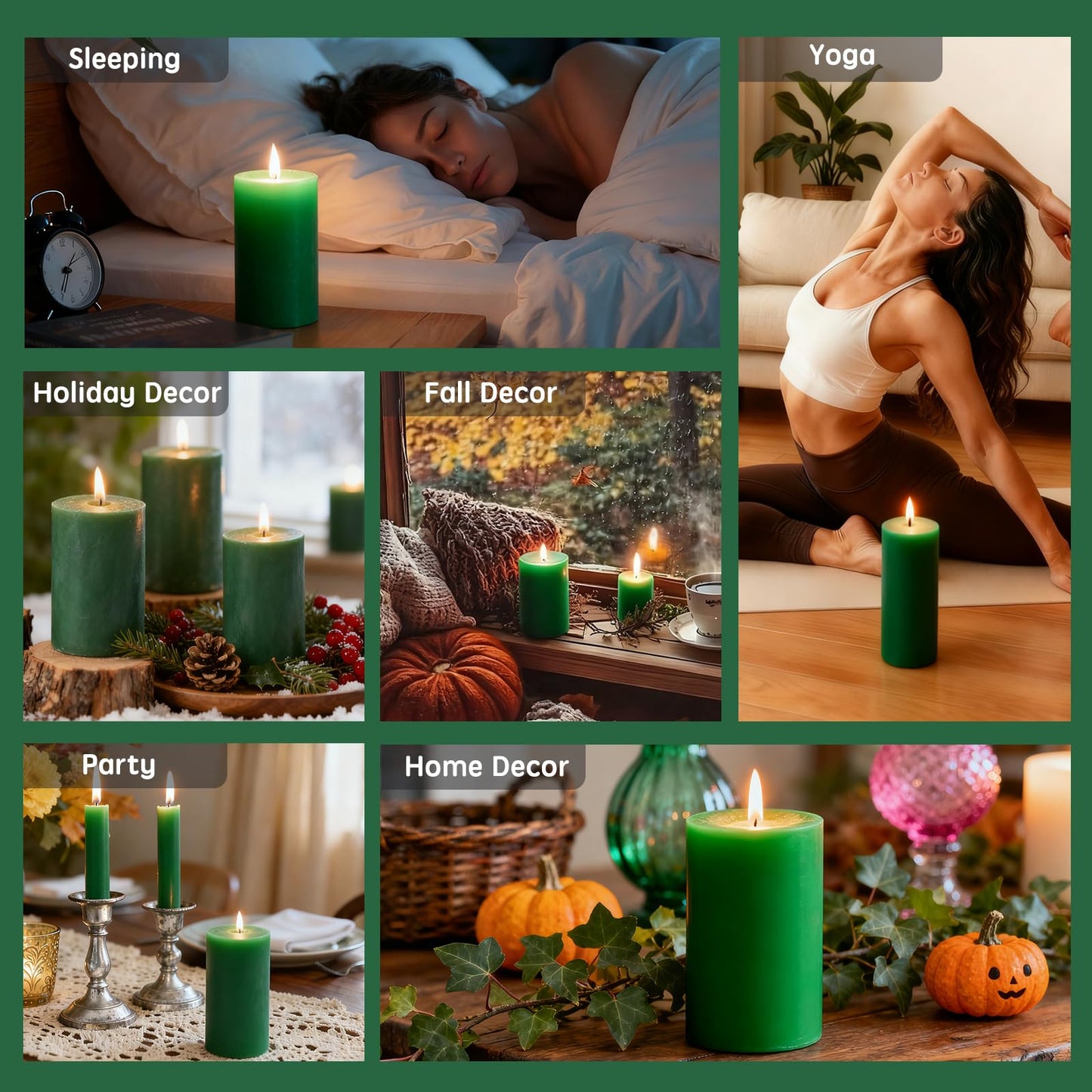 2.8x6 Inch Soy Pillar Candles 270 Hours Long Burning Natural Soy Wax Candles Smokeless Green Pillar Candles Dripless Handmade Pillar Candle for Home Wedding Table, 3 Pack