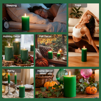 2.8x6 Inch Soy Pillar Candles 270 Hours Long Burning Natural Soy Wax Candles Smokeless Green Pillar Candles Dripless Handmade Pillar Candle for Home Wedding Table, 3 Pack